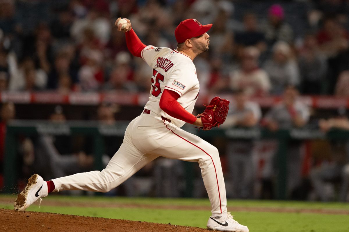 Los Angeles Angels right-handed pitcher Tayler Saucedo (55) throws a pitch during an MLB match between Minnesota Twins and Los Angeles Angels on Saturday, September 19, 2026 at Angel Stadium in Anaheim, California. Los Angeles Angels right-handed pitcher Tayler Saucedo (55) throws a pitch during an MLB match between Minnesota Twins and Los Angeles Angels on Saturday, September 19, 2026 at Angel Stadium in Anaheim, California.