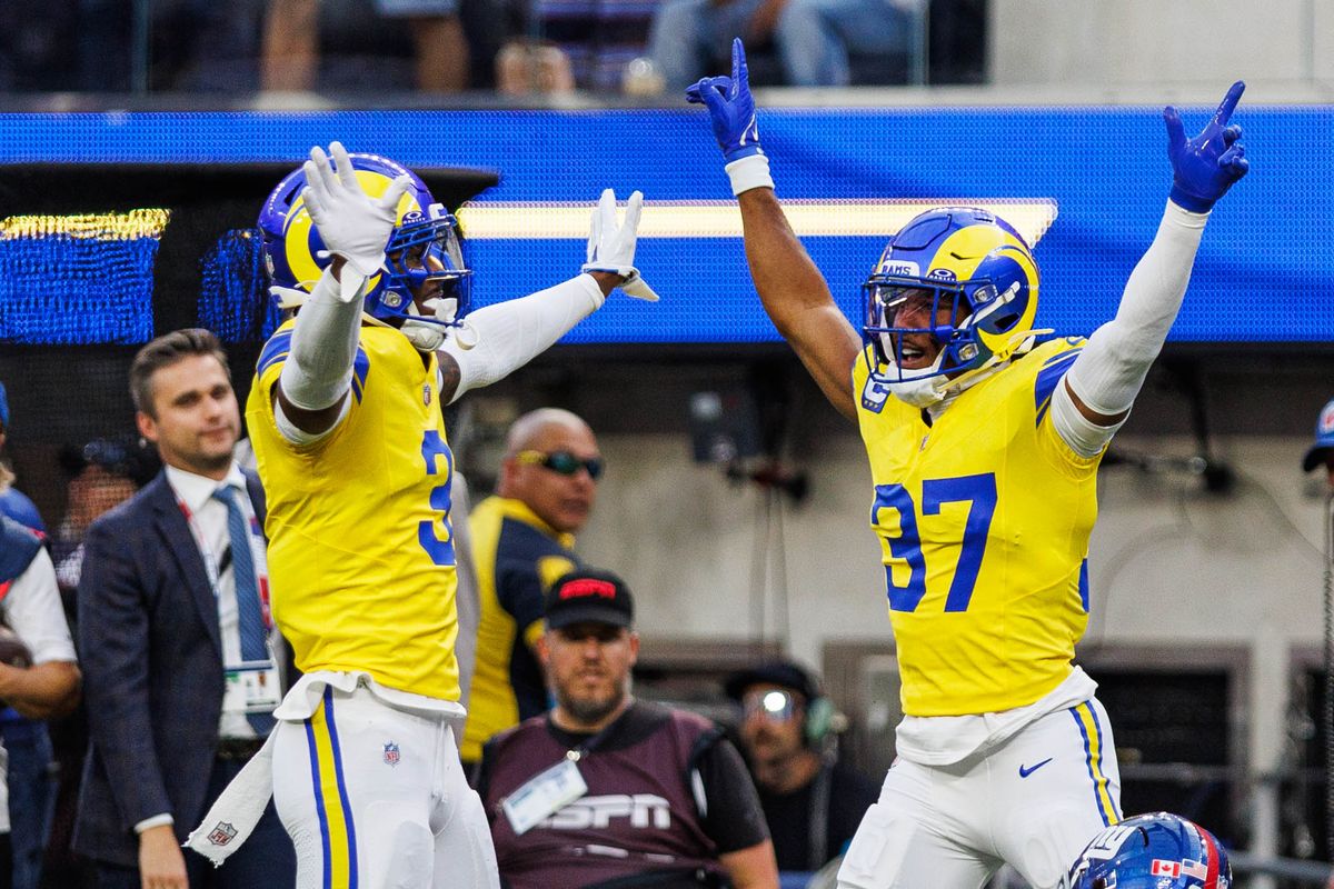 Quentin Lake #37 of the Los Angeles Rams celebrates after an incomplete pass during an NFL game against the New York Giants on September 21, 2026 at SoFi Stadium in Los Angeles, California. Quentin Lake #37 of the Los Angeles Rams celebrates after an incomplete pass during an NFL game against the New York Giants on September 21, 2026 at SoFi Stadium in Los Angeles, California.