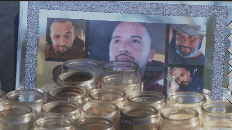 A collage of Pablo Oritz is seen at a memorial near the scene of the hit-and-run. (KBAK/KBFX)