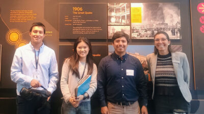 (from left to right) Luis Cossio, Yan Liu, Luis Ceferino and Estefanía Pihen González, chief of education and learning at the California Academy of Sciences.