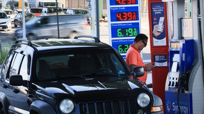 Gas prices are displayed at a Brooklyn gas station on September 04, 2026, in New York City. (Photo by Spencer Platt/Getty Images)