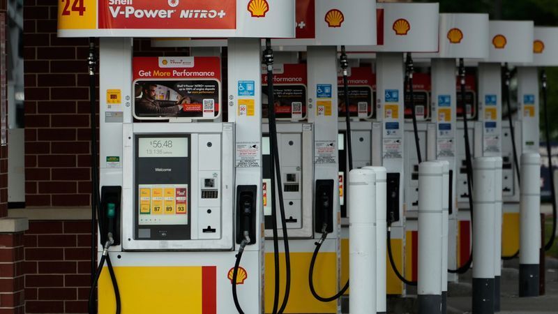 Gas pumps are seen at a gas station in Buffalo Grove, Thursday, June 25, 2026. (AP Photo/Nam Y. Huh)