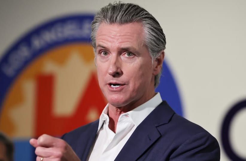 California Governor Gavin Newsom speaks at Belvedere Middle School in Los Angeles, Calif. on Oct. 8, 2025.