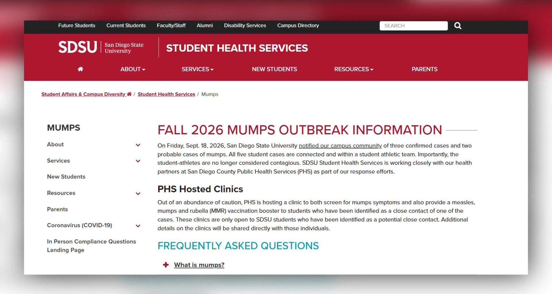 San Diego State University confirms mumps outbreak among student-athletes on the same team