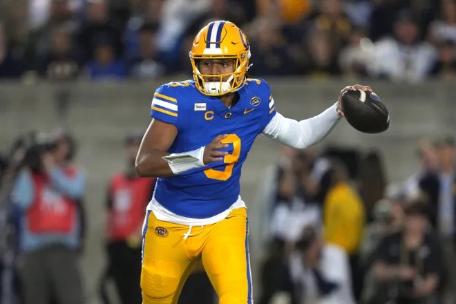 Sep 5, 2026; Berkeley, California, USA; California Golden Bears quarterback Jaron-Keawe Sagapolutele (3) throws a pass against the UCLA Bruins during the first quarter at California Memorial Stadium. Mandatory Credit: Darren Yamashita-Imagn Images