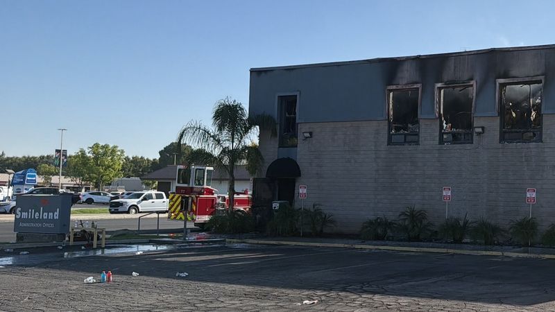 Fire crews were seen battling a fire in southwest Bakersfield Thursday morning. PHOTO: KBAK/KBFX