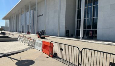 Fencing goes up around the main Kennedy Center building