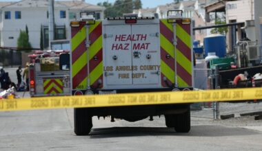 Southern California authorities respond to a leak of an unknown chemical from a tank