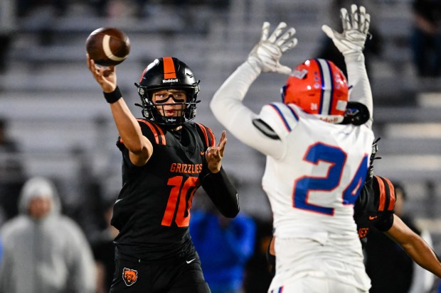 California's Nicco Kovacs (10) passes the ball over Santa Teresa's George Rodriguez (24) during the first half of a high school football game at California High School in San Ramon, Calif., on Friday, Sept. 11, 2026. (Thien-An Truong for Bay Area News Group)