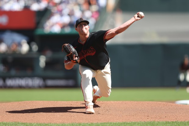 SAN FRANCISCO, CALIFORNIA - SEPTEMBER 26: Matt Wilkinson #71 of the San Francisco Giants pitches in the top of the first inning against the Los Angeles Dodgers at Oracle Park on September 26, 2026 in San Francisco, California. (Photo by Lachlan Cunningham/Getty Images)