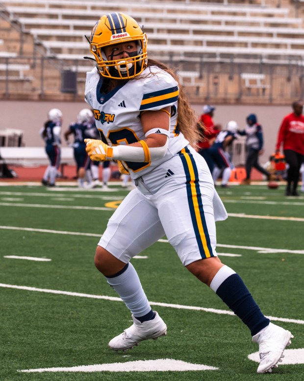 Golden State Storm linebacker Leilani Caamal warms up before a game during the 2026 season. (StanLi CoolBrick Creative via Golden State Storm)