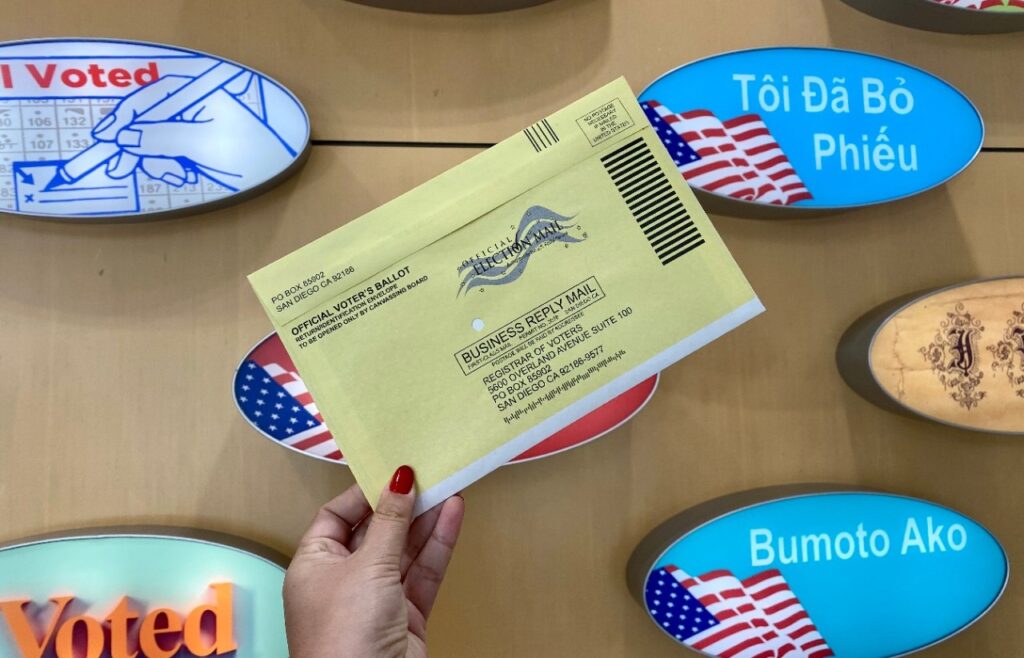 A completed mail ballot. (Photo courtesy of San Diego County Registrar of voters)