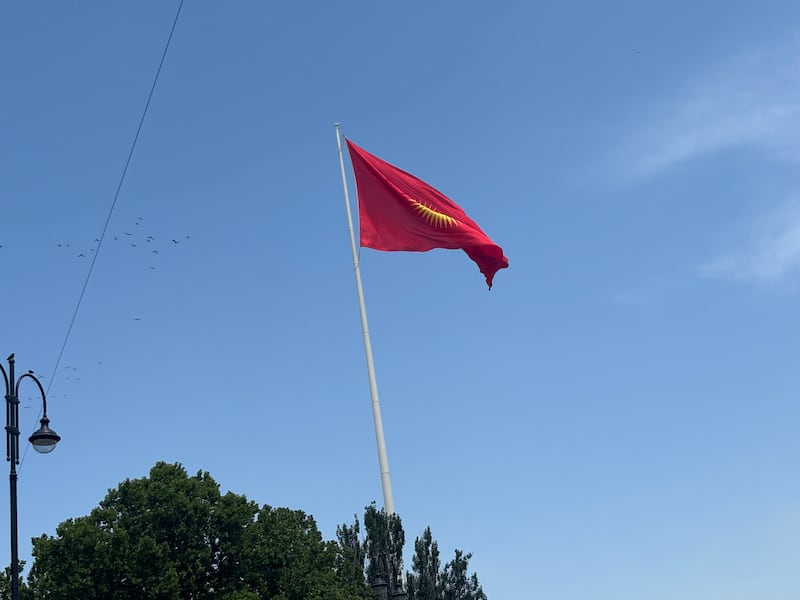 A picture of the flag of the Kyrgyz Republic.