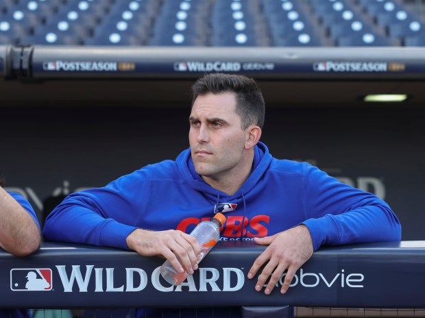 Cubs pitcher Matthew Boyd looks out to the field before his start in Game 1 of their wild-card series against the Padres on Sept. 29, 2026, in San Diego. (Brian Cassella/Chicago Tribune)