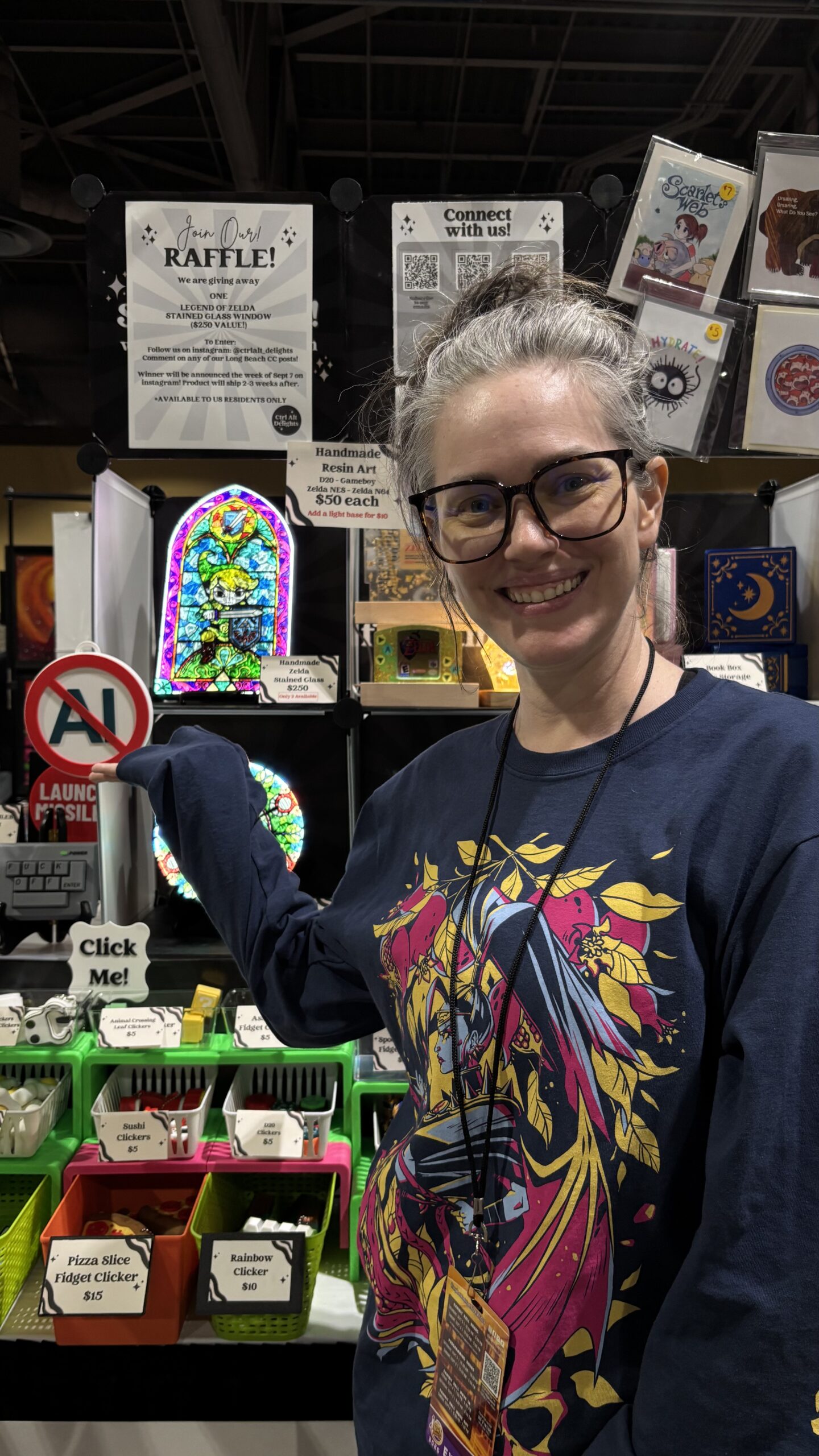 Cass Parker with her booth and Zelda piece