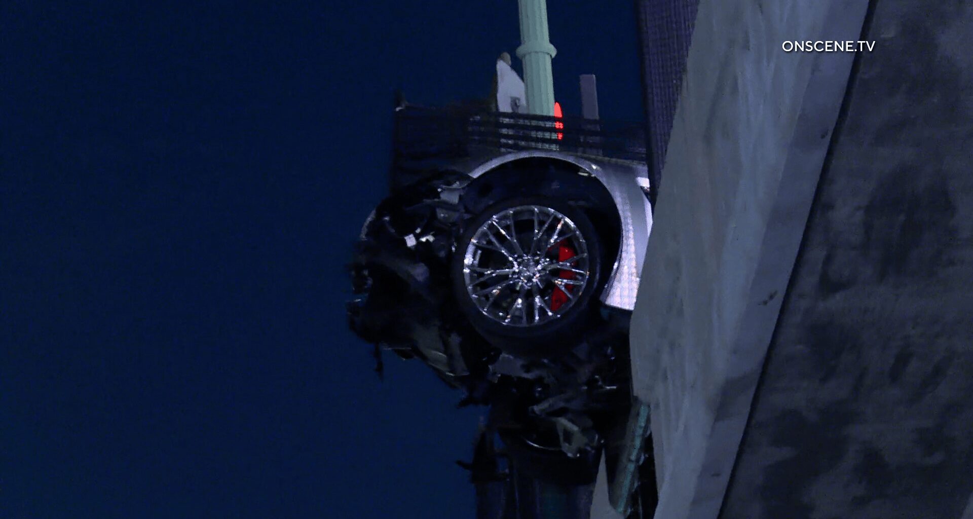 Corvette Left Hanging Off Anaheim Freeway Overpass – ONSCENE.TV