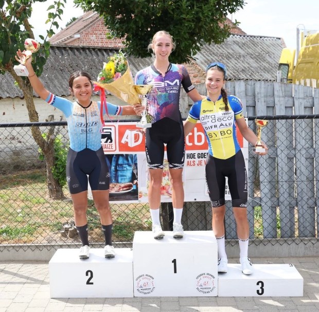 Aine Chen, left, took second at a race in Belgium, where she spent a month competing this summer. (Courtesy Masion Chen)