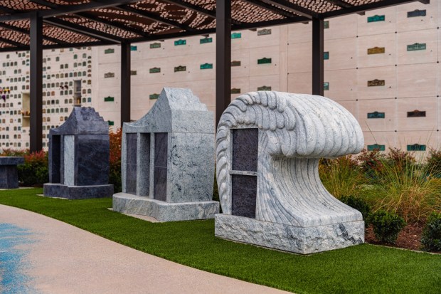 Designed with the coast in mind, Windansea includes wave-inspired columbaria and sandstone walkways with subtle blue accents.(Dignity Memorial)