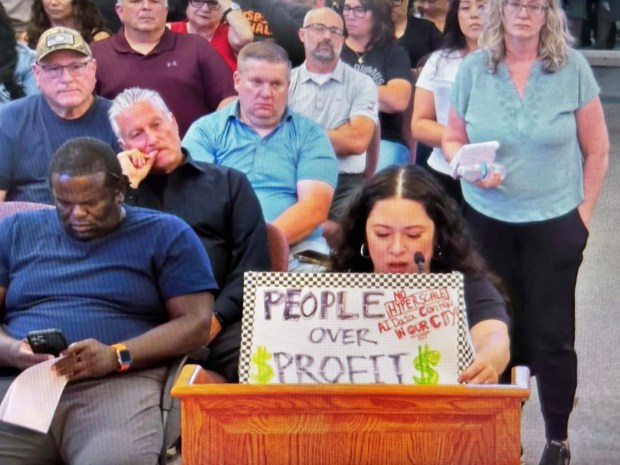 A screen grab of the Pittsburg City Council meeting on Monday, June 16, 2026. Hundreds of residents packed City Hall to oppose a data center approved by the city in 2024, voicing concerns about environmental impacts, resource constraints, and health implications, among other issues. (City of Pittsburg)