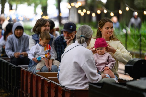 Passengers get bundled up before riding the steam train at the Redwood Valley Railway at Tilden Regional Park in Orinda, Calif., on Monday, Aug. 31, 2026. Visitors are treated to a 12-15 minute ride on a 15-inch gauge track which was built back in 1952. (Jose Carlos Fajardo/Bay Area News Group)