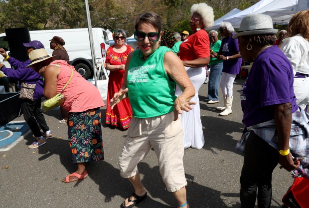 Tami DeSellier, center, and others seniors dance to the West Coast Blues Society band during the 23rd Annual Healthy Living Festival at the Oakland Zoo in Oakland, Calif., on Thursday, Sept. 24, 2026. (Jane Tyska/Bay Area News Group)