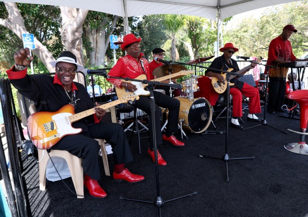Guitarists Ronnie Stewart and Jock Shock, from left to right, perform with the West Coast Blues Society band during the 23rd Annual Healthy Living Festival at the Oakland Zoo in Oakland, Calif., on Thursday, Sept. 24, 2026. (Jane Tyska/Bay Area News Group)