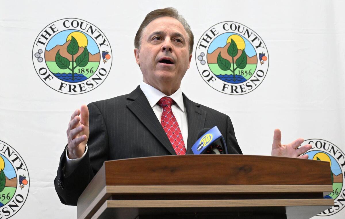 Fresno County Board of Supervisor for District 2 Garry Bredefeld speaks at a press conference Friday, Feb. 14, 2025 in Fresno.
