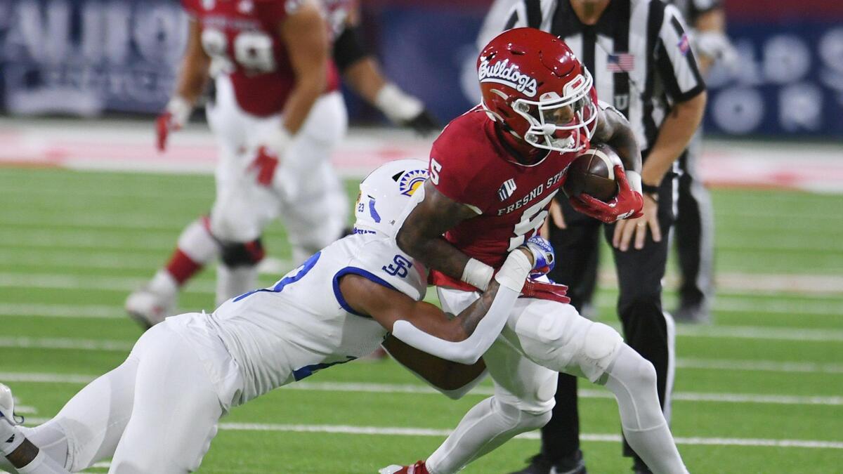 File photo of a Fresno State and San Jose State college football game. File photo of a Fresno State and San Jose State college football game.