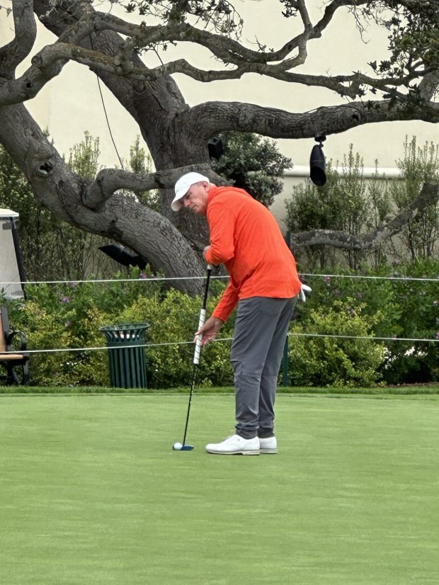 PGA senior tour golfer Paul Goydos, a Wilson High graduate, warms up ahead of the final round of the Pure Championship on Sunday, Sept. 20, at Pebble Beach. (Photo by Jo Murray, Grunion Gazette/SCNG)