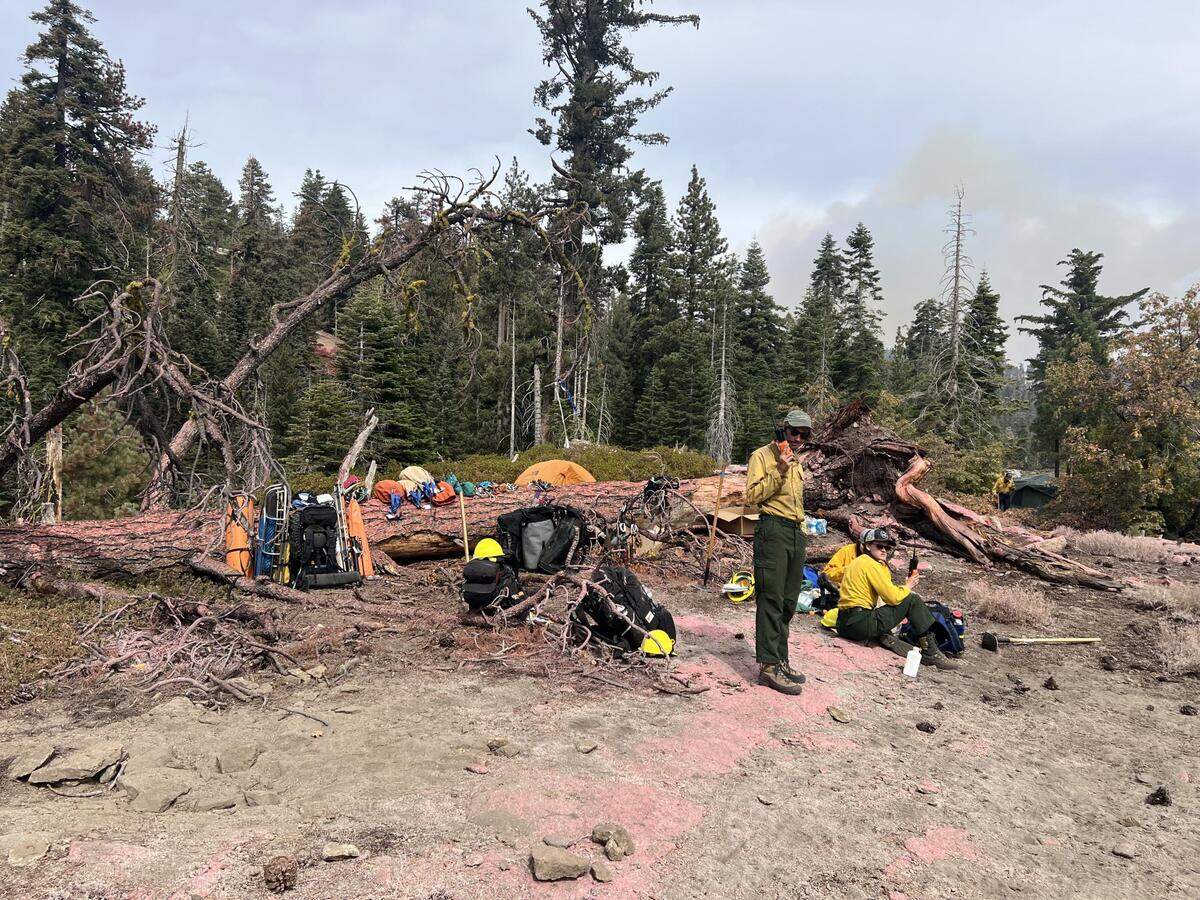 Firefighters at a remote helispot in Yosemite National Park battle the Dome Fire, Sept. 20, 2026.