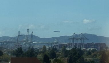 A massive airship drifted by the Port of Oakland today
