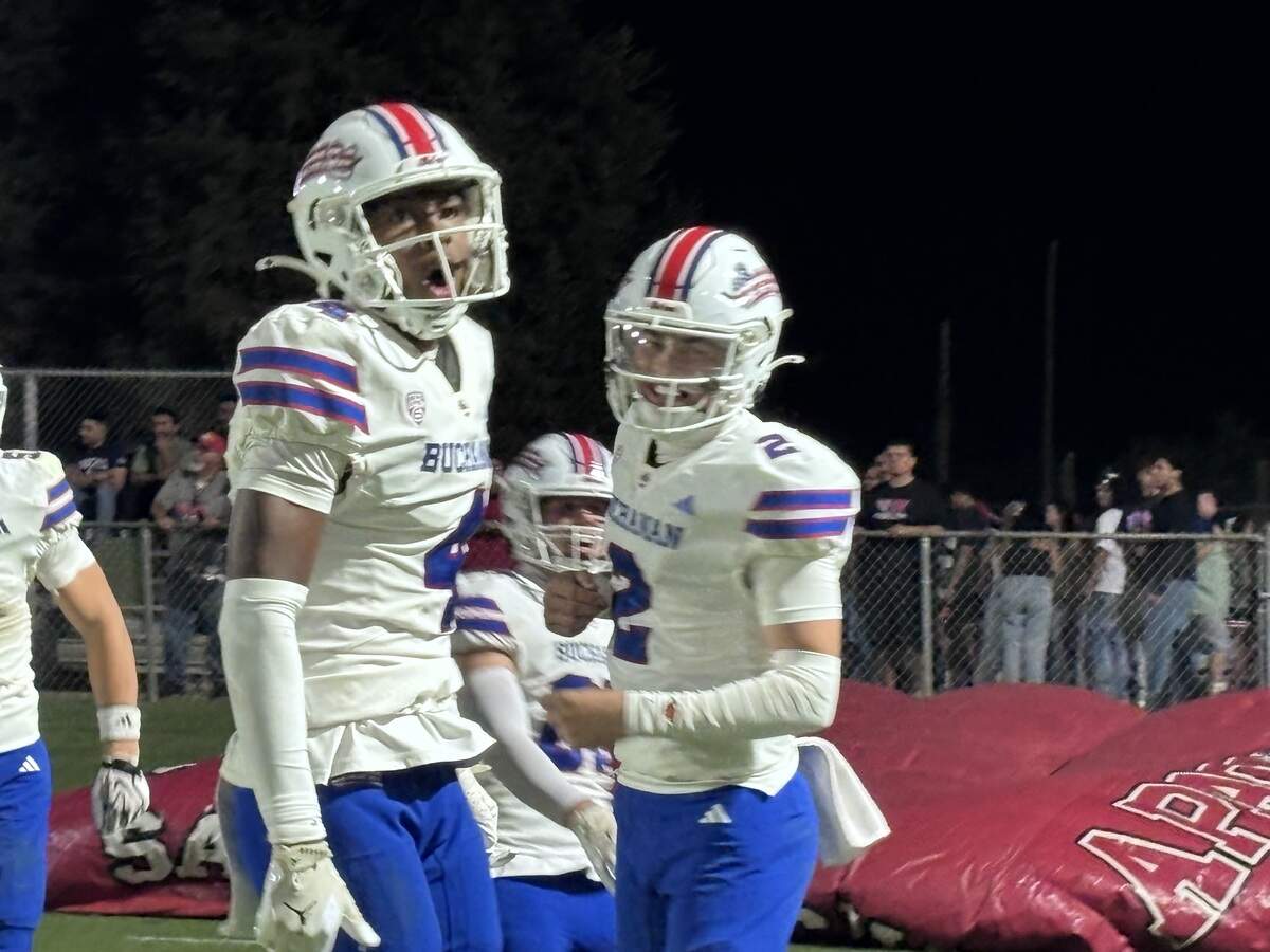 Buchanan’s Josiah Perry celebrates Tommy Devany’s touchdown run on Thursday, Sept. 17, 2026.