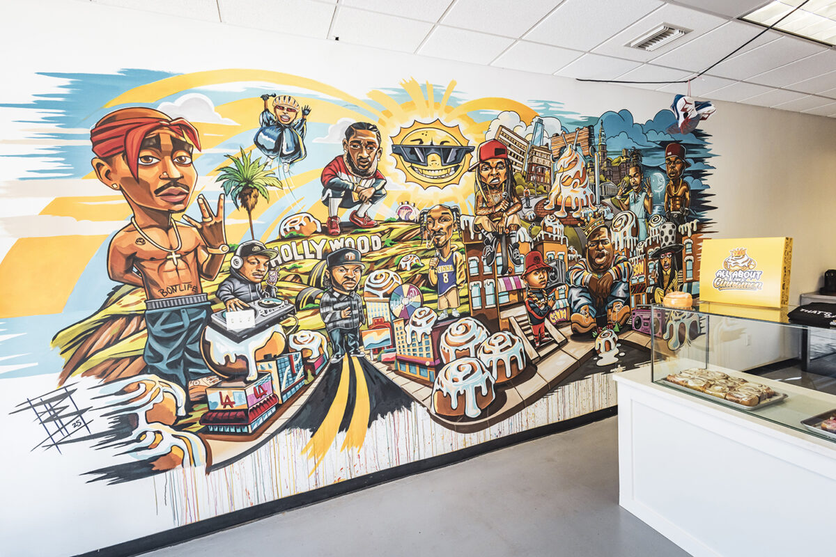 Hip-hop icons mural at All About the Cinnamon bakery in Sherman Oaks