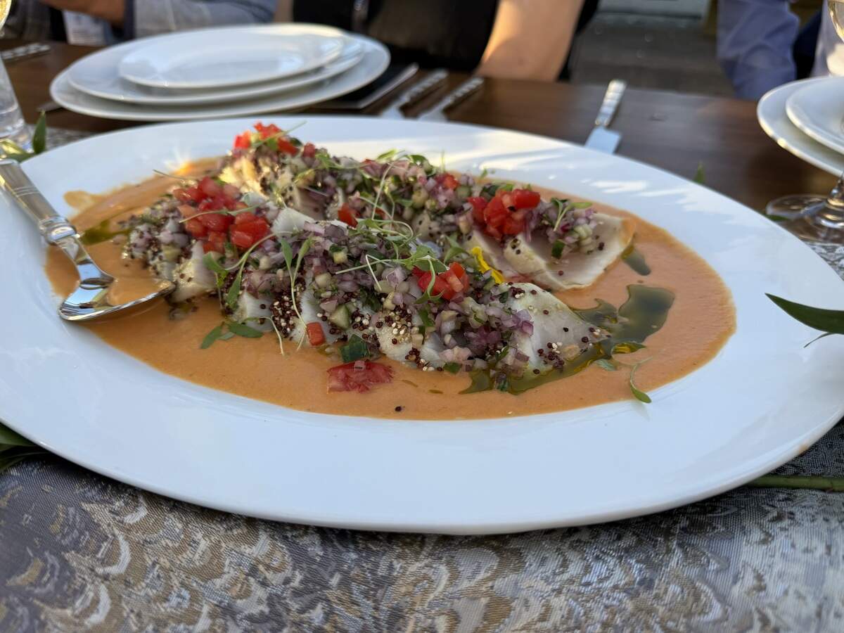 Ceviche of albacore tuna tataki with toasted quinoa and sesame crust. Chef Giancarlo Zapata of Chicha Peruvian Kitchen created the first dis served at the Tower Bridge Dinner in Sacramento on Sunday, Sept. 6, 2026.