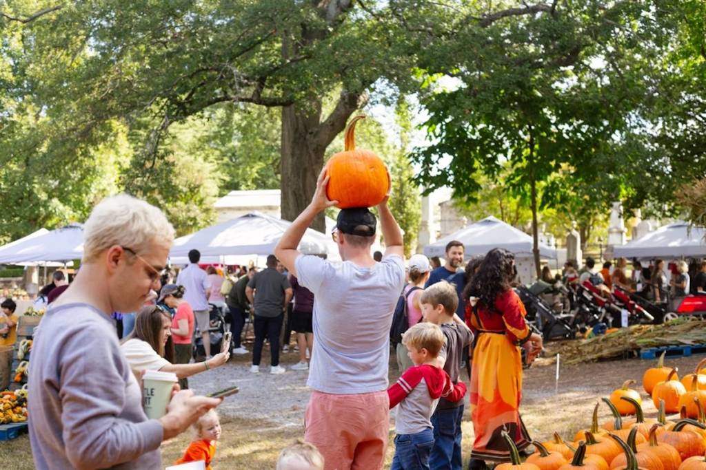 a pumpkin patch at Oakland Cemetery