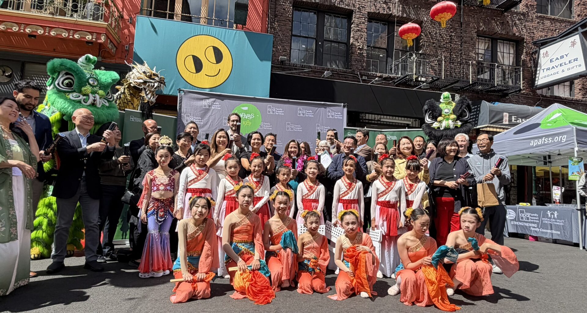 A large group poses in San Francisco's Chinatown