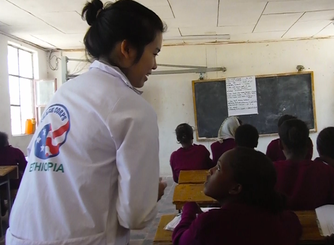 Kirsten Kuwatani in a classroom in Ethiopia during her Peace Corps service