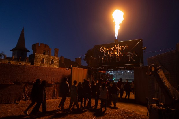 The entrance of the Queen Mary's Dark Harbor in Long Beach. The event returns Sept. 18-Nov. 1. (Photo by Drew A. Kelley, Contributing Photographer)