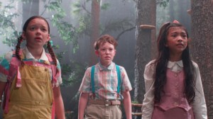 BUDDY, from left: Delaney Quinn, Tristan Borders, Madison Skyy Polan, 2026. © Roadside Attractions / courtesy Everett Collection