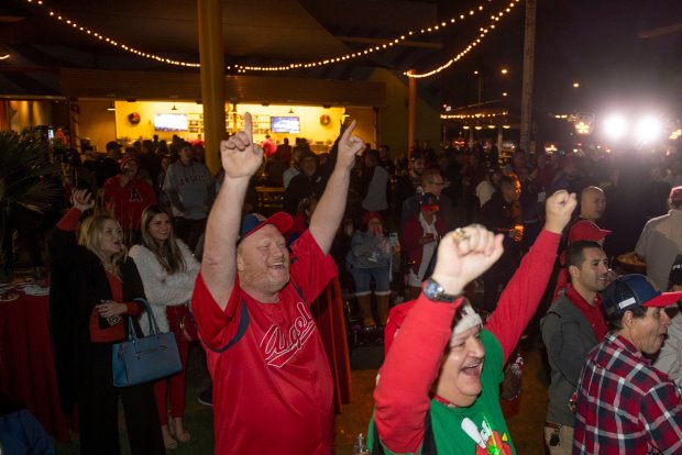 Angel fans cheer at Golden Road Brewery in Anaheim on Wednesday, Dec. 18, 2019. (Photo by Kevin Sullivan, Orange County Register/SCNG)