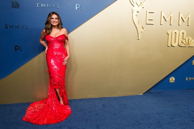 Mariska Hargitay arrives at the 78th Emmy Awards on Monday, Sept. 14, 2026, at the Peacock Theater in Los Angeles. (AP Photo/Mark J. Terrill)