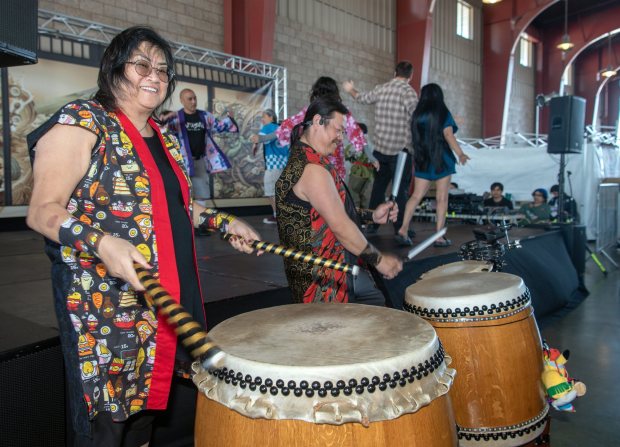Drummers from Yoyoka Drum perform on the Nakamise Stage during the annual OC Japan Fair at the OC Fair Grounds in Costa Mesa on Saturday, April 5, 2025. (Photo by Jeff Antenore, Contributing Photographer)