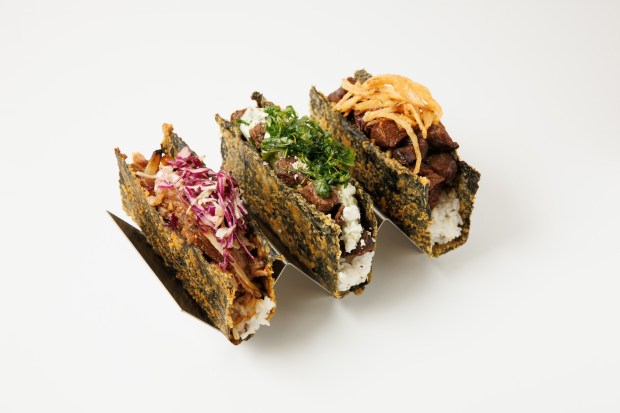 Musubi Square in Anaheim offers taco-shaped musubi along with traditional version. (Photo courtesy of Musubi Square)