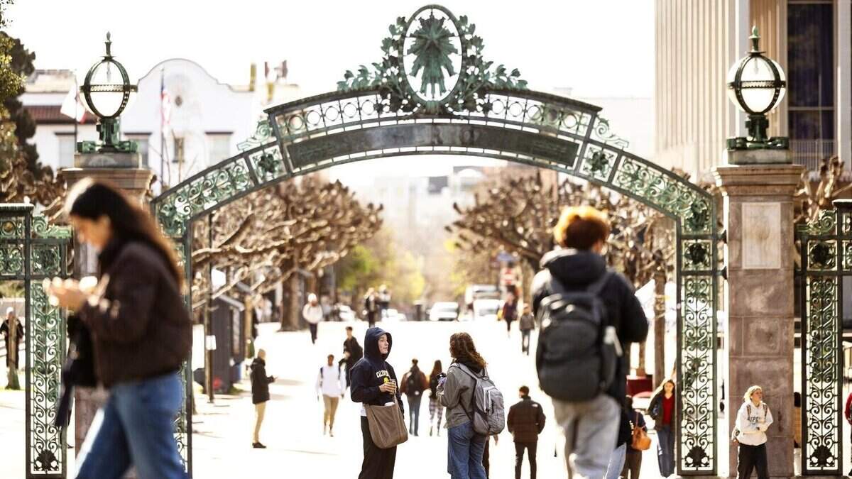 Students pass by Sather Gate on the campus of University of California, Berkeley on Thursday, Feb. 19, 2026.