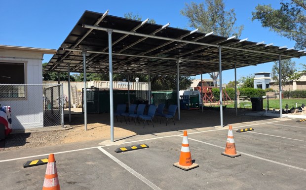 Solar panels installed a year ago at the Veterans of Foreign Wars Post 3783 in Ramona have reduced the post's utility bills. (Julie Gallant)