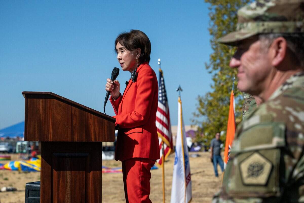 U.S. Rep. Doris Matsui speaks during a soldiers’ homecoming and medal ceremony at B.T. Collins U.S. Army Reserve Center in Sacramento on Saturday.