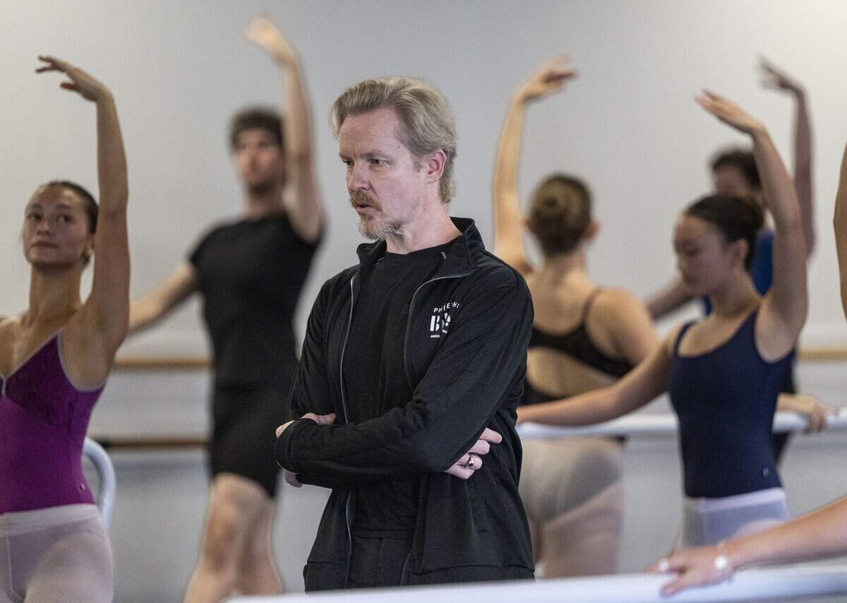 New Sacramento Ballet Artistic Director Tiit Helimets gives instructions during a class at Clara Studios on Wednesday.