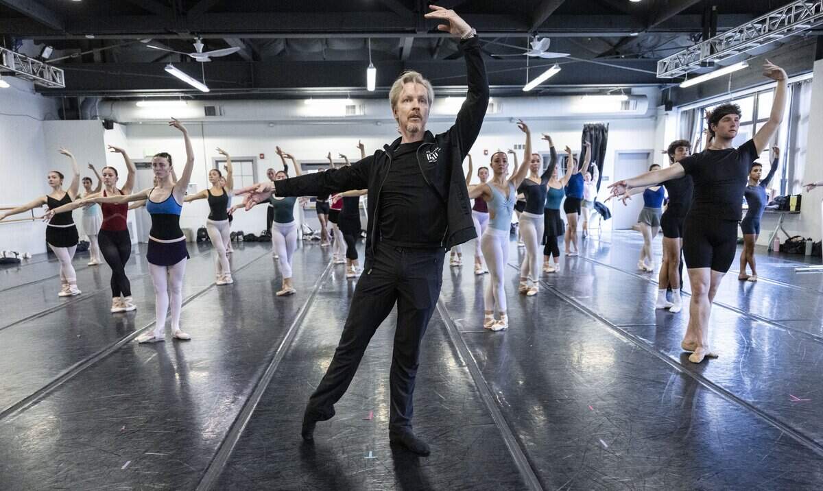 New Sacramento Ballet Artistic Director Tiit Helimets teaches a class at Clara Studios in Sacramento on Wednesday.