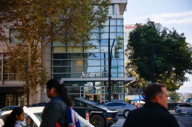 The Marriott and Hilton hotels in downtown San Jose, Calif., on Thursday, Sept. 24, 2026. (Shae Hammond/Bay Area News Group)