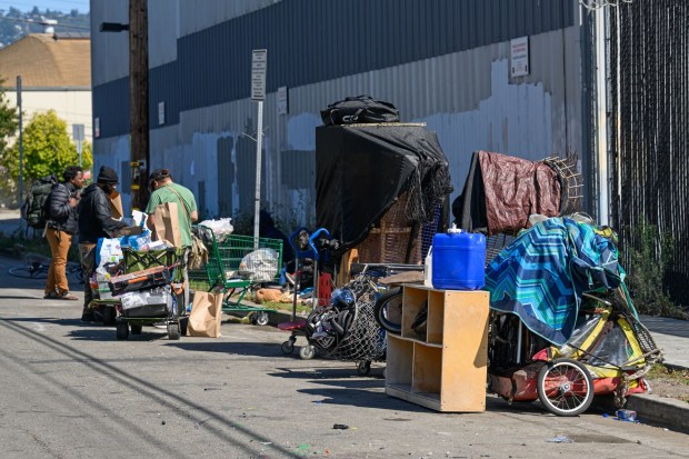 An assortment of items belonging to unhoused people can be seen along Harrison street after the city of Berkeley dismantled a homeless encampment near the corner of 8th Street and Harrison Street in Berkeley, Calif., on Friday, Sept. 18, 2026. (Jose Carlos Fajardo/Bay Area News Group)